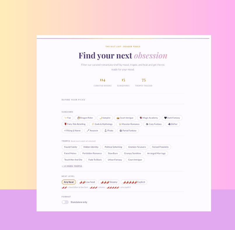 Preview of The Gilt List Book Finder Tool