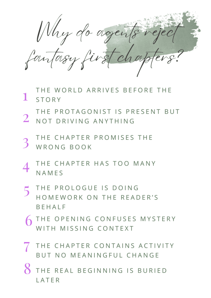 Why do agents reject fantasy first chapters?